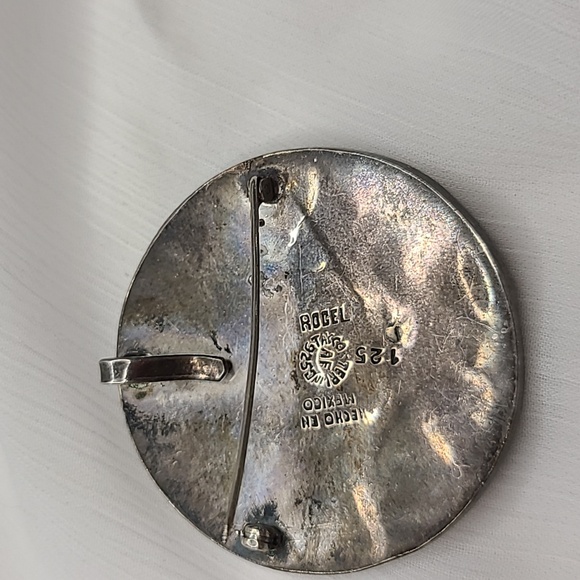 Vintage Mexican Sterling Silver Aventurine and Lapis Brooch - Picture 3 of 10